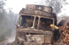 Lorry gutted after touching high tension wire
